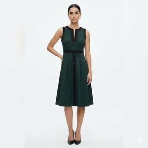 Tulle green and black sleeveless fit-and-flare shirt dress